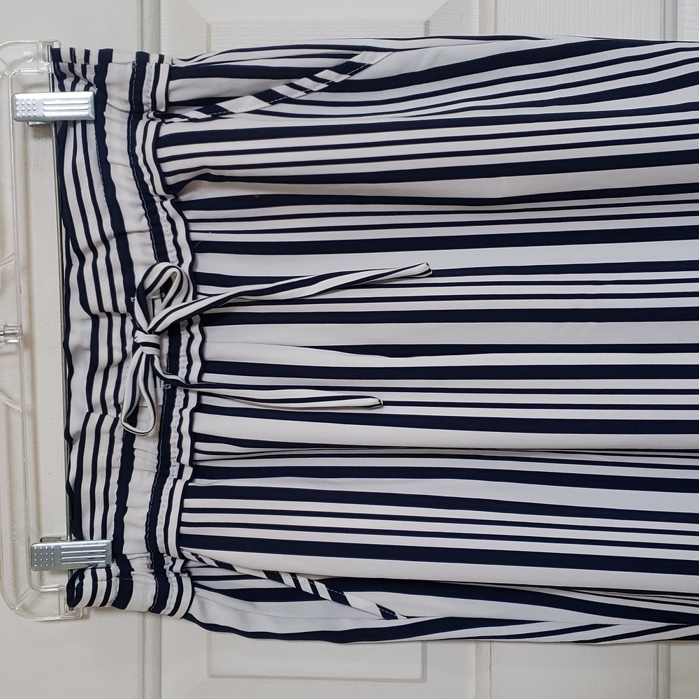 ZARA TRF Striped Paperbag Waist Pants Navy White Drawstring Crop XS - Picture 5 of 12